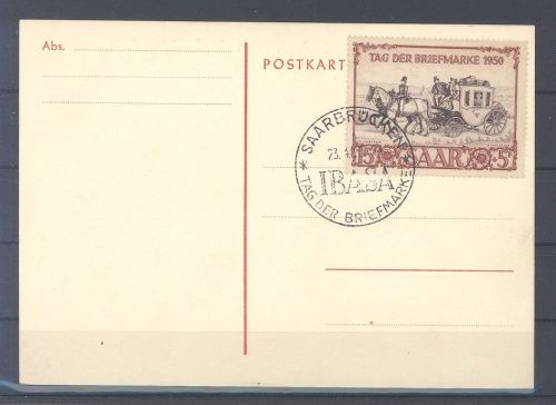 Saarland FDC Michel Nummer 291 IBASA 1950 als Maximumkarte