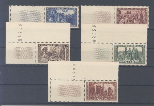 Saarland Michel Nummer 299-303, Volkshilfe 1950 als Eckrandsatz **