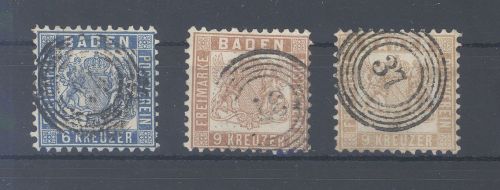 Baden Mi.Nr. 19b, 20b-ba aus Freimarken 1862 gestempelt, geprüft BPP
