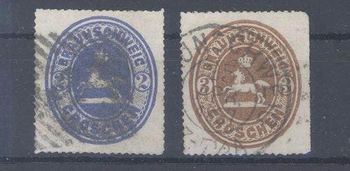 Braunschweig Michel Nr. 19-20 aus 1865 gestempelt, geprüft BPP