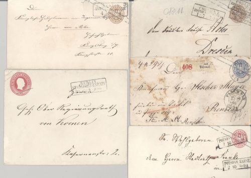 Preußen, 5 gelaufene GA mit Großformat und Paketbegleitung