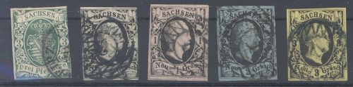 Sachsen Michel Nummer 2-6, Freimarken 1851 gestempelt