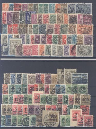 Dt. Reich, gestempelter Posten aus 1922-23 auf 2 Steckkarten
