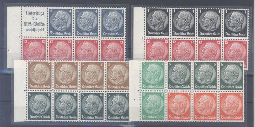 Dt. Reich, Heftchenblatt Michel Nummer 89-92 B, Hindenburg 1937 **