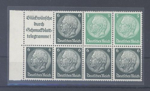 Dt. Reich, Heftchenblatt Mi.Nr. 95 B Hindenburg 1939 mit PF I **