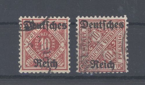 Dt. Reich Dienst Michel Nr. 53, 10 Pfg. 1920 PF I + II gestempelt, geprüft