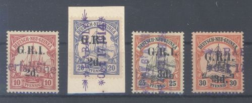 Dt. Kolonien Neuguinea, 4 verschiedene gebrauchte G.R.I Ausgaben