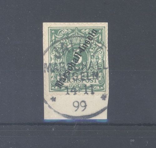 Dt. Kolonien Marshall Inseln Mi.Nr. 2 II T 1, 5 Pfg. Briefstück, gp. BPP