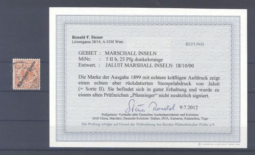 Dt. Kolonien Marshall Inseln Mi.Nr. 5 II b, 25 Pfg. gestempelt Befund BPP