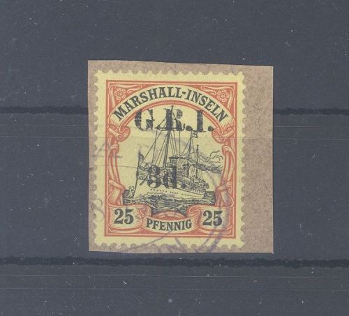 Dt. Kolonien Marshall Inseln G.R.I. Michel Nr. 5 Briefstück, geprüft BPP