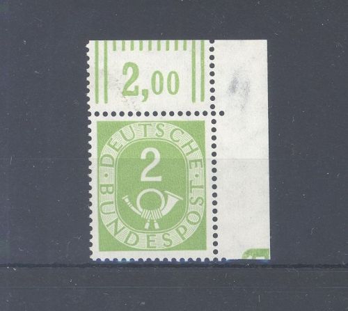 Bund Michel Nummer 123, 2 Pfg. Posthorn 1951 ** mit Druckerzeichen