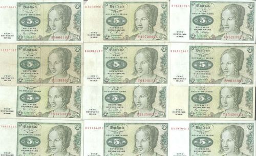Deutschland, 23 x 5 DM Schein Bundesbank 1980 als Posten