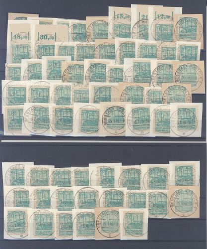 SBZ, 65 x Michel Nummer 39y gestempelt auf Briefstücken als Posten