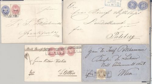 Preußen, 4 verschiedene Briefe mit Auslandsbrief als Posten