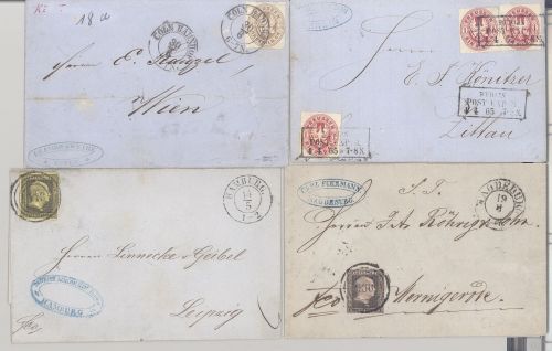 Preußen, 4 verschiedene Briefe mit Auslandsbrief als Posten