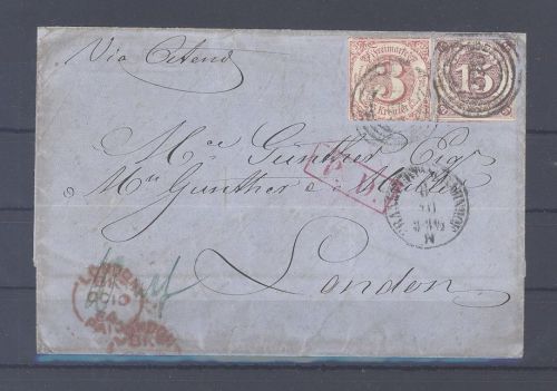 Thurn & Taxis, Brief mit Mi.Nr. 24, 15 Kreuzer MiF nach London