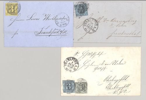 Thurn & Taxis, 3 Briefe mit verschiedenen Frankaturen als Posten