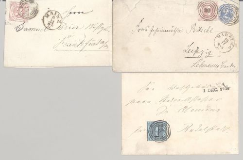 Thurn & Taxis, 3 Briefe mit verschiedenen Frankaturen als Posten