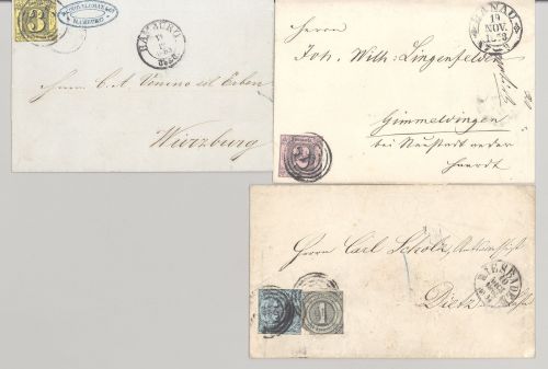 Thurn & Taxis, 3 Briefe mit verschiedenen Frankaturen als Posten