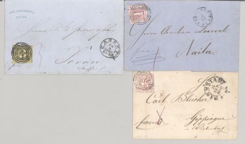 Thurn & Taxis, 3 Briefe mit verschiedenen Frankaturen als Posten