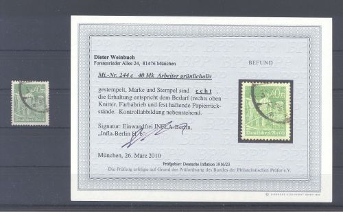 Dt. Reich Michel Nummer 244c, 40 M. 1922 gestempelt, Befund BPP