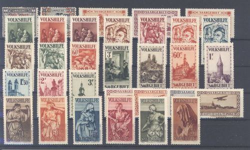 Saargebiet, ungebrauchter Posten meist Volkshilfe auf Steckkarte