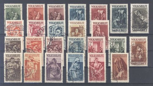 Saargebiet, gestempelter Posten Volkshilfe Werte auf Steckkarte