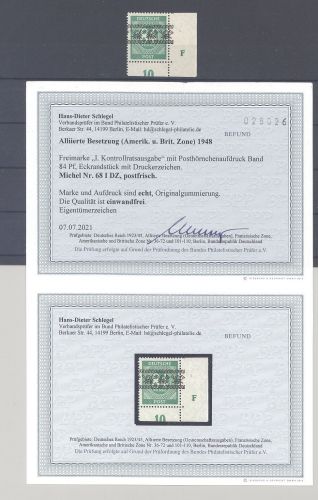 Bizone Michel Nummer 68 I DZ, 84 Pfg. Ziffern Druckerzeichen ** FA BPP