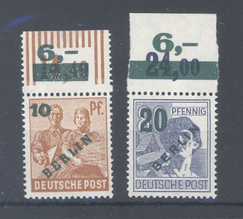 Berlin Michel Nummer 65-66 aus Grünaufdruck 1949 vom Oberrand **
