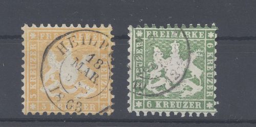 Württemberg Michel Nummer 22-23 aus Freimarken 1862 gestempelt