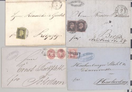 Preußen, 4 verschiedene Briefe mit 1 Sgr. Paar als MeF als Posten