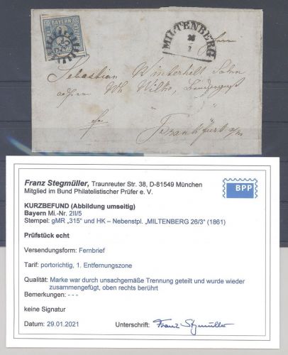 Bayern Michel Nr. 2 II-5 mit gMR 315 und HK Miltenberg, Befund BPP