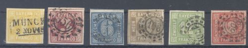 Bayern Michel Nummer 8-13, Freimarken 1862 gestempelt, geprüft