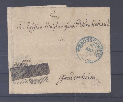 Braunschweig, Brief mit 3 x 1-4 Gr. aus Michel Nr. 9 aus Braunschweig