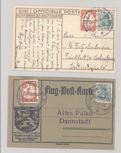 Dt. Reich, 2 Karten mit Michel Nummer I+ II, Flugpost 1912 als Posten