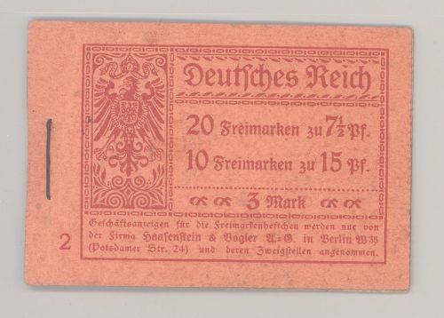 Dt. Reich, Markenheftchen Michel Nummer 7 mit 1 Heftchenblatt