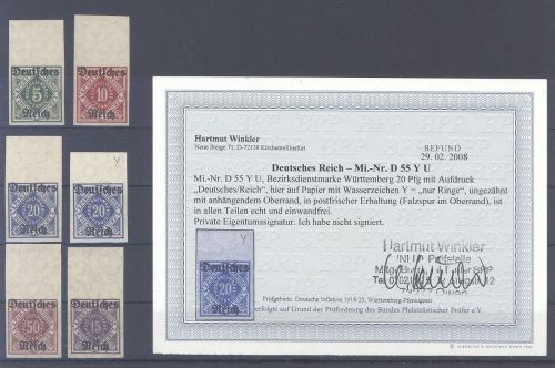 Dt. Reich Dienst Michel Nummer 52-56 U Oberrand **, gp. - Befund BPP