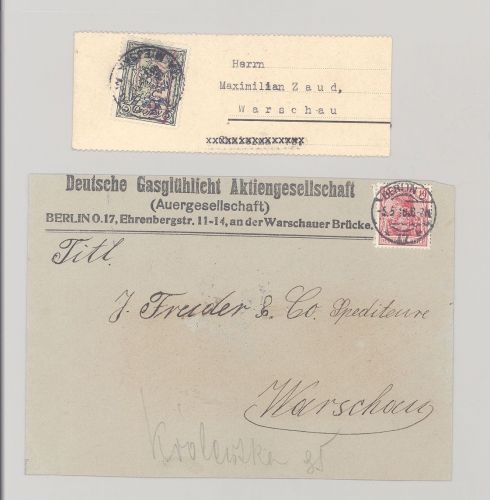 Dt. Bes. 1. WK Stadtpost Warschau, 2 Belege als Posten