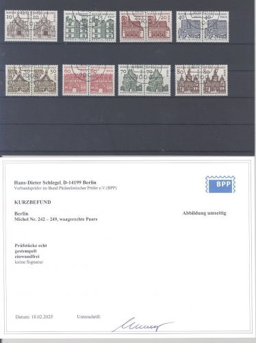 Berlin Michel Nr. 242-49 waagerechte Paare gestempelt, Befund BPP