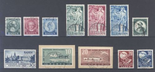 Franz. Zone Baden Michel Nummer 46-57 aus 1949 gestempelt