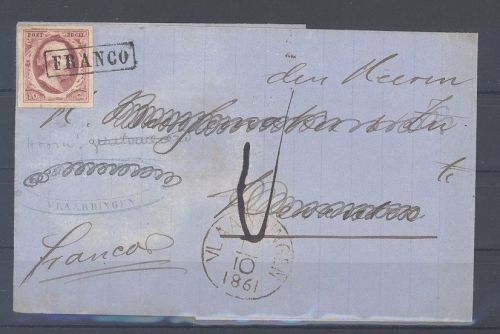 Niederlande, Brief 1861 mit Michel Nummer 2, 10 C. als EF