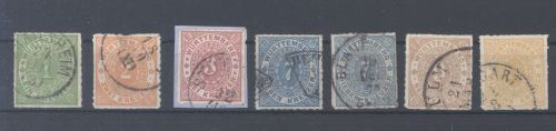 Württemberg Michel Nummer 36-41, Freimarken 1869 überkomplett gestempelt