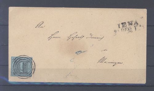 Thurn & Taxis, Brief mit 1 Kreuzer blau als EF aus Jena mit Zweizeiler