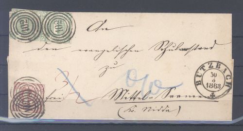 Thurn & Taxis, Brief mit 1 Kreuzer im Paar als MiF aus Butzbach