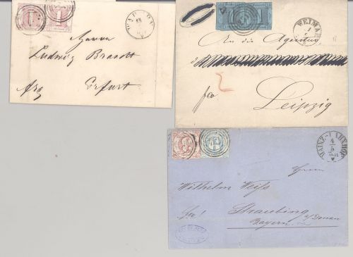 Thurn & Taxis, 3 Briefe mit verschiedenen MeF und MiF als Posten