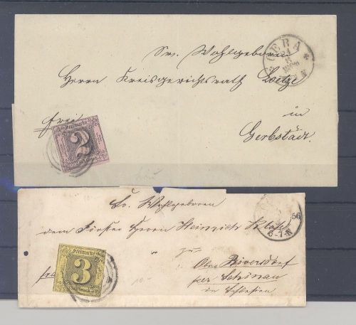 Thurn & Taxis, 2 Briefe mit 2 Sgr. und 3 Sgr. EF als Posten