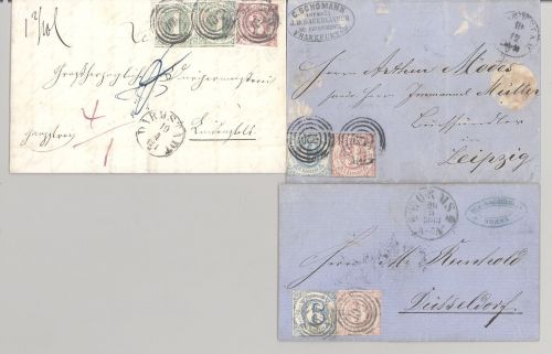 Thurn & Taxis, 3 Briefe mit verschiedenen Mischfrankaturen als Posten