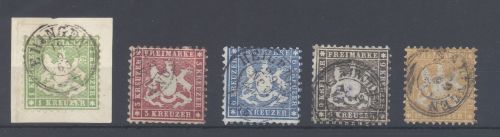 Württemberg Michel Nr. 25-29 Freimarken 1863 gestempelt, 29 gp. BPP