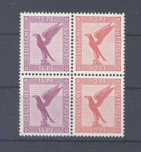 Dt. Reich 2 x Zusammendruck Mi.Nr. W 22, Flugpost 1930 ** Viererblock