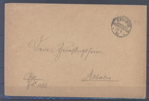 Dt. Kolonien DSWA, gelaufene Dienstbrief 1904 aus Karibib